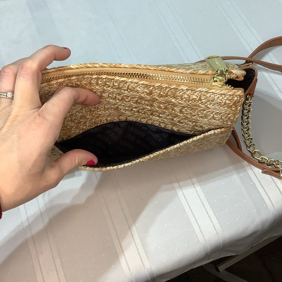 Steve Madden Crossbody Bag Straw Purse Natural Lexi Seasonal Brown Tan Gold - Picture 7 of 13